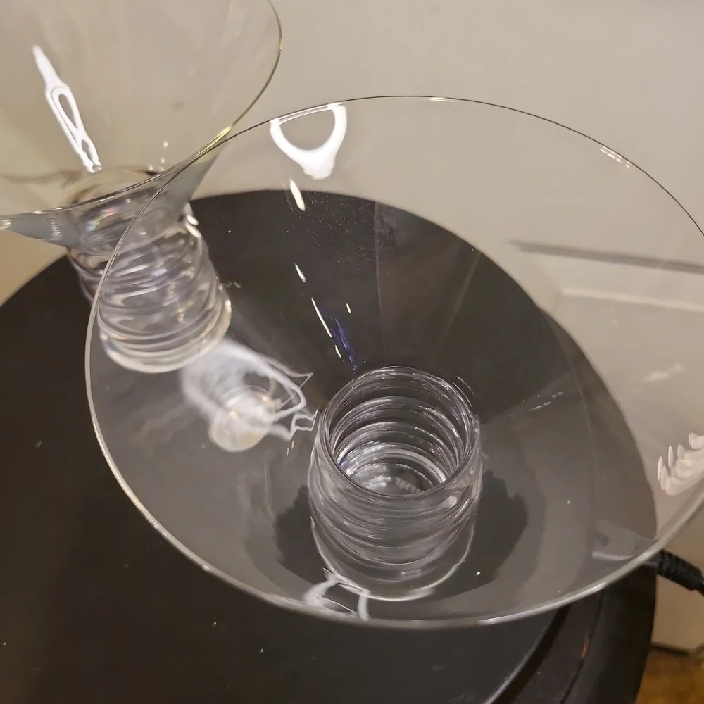 Two RIEDEL O Art Deco Style Hollow Stem Elegant Martini Glasses